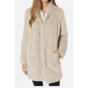 Kenneth Cole New York Faux Fur Winter Coat, beige, lined women's Sz Large